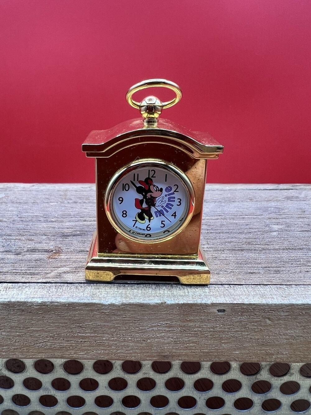 Vintage Minnie Mouse Small Brass Clock Analog Official Disney New Battery.